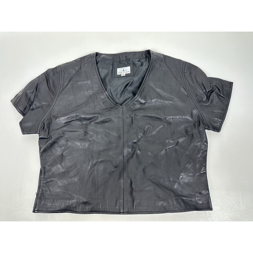 Prether Black‎ Leather Short Sleeve Shirt Side Zips Size 4XL (asian sizing)